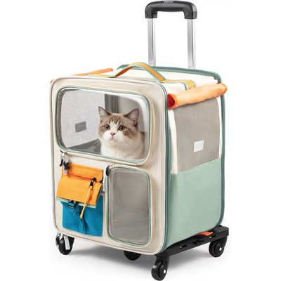 Niubya Niubya Airline Approved Square Backpack Dog & Cat Carrier with Wheels, Orange