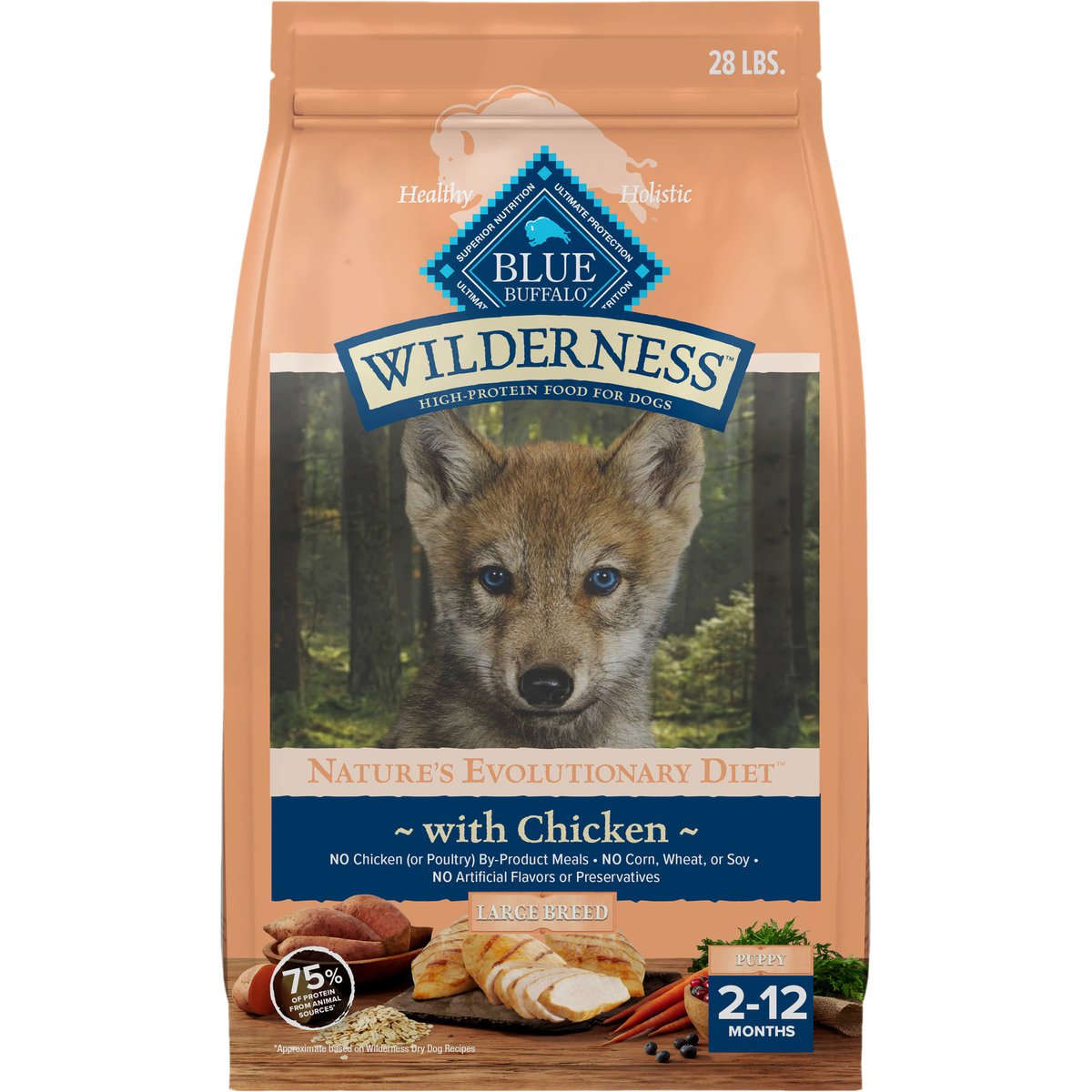 Blue Buffalo Wilderness Large Breed Puppy High Protein Natural Chicken & Wholesome Grains Dry Dog Food, 28-lb bag