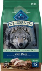 Blue Buffalo Wilderness Adult High Protein Natural Duck & Wholesome Grains Dry Dog Food, 4.5-lb bag