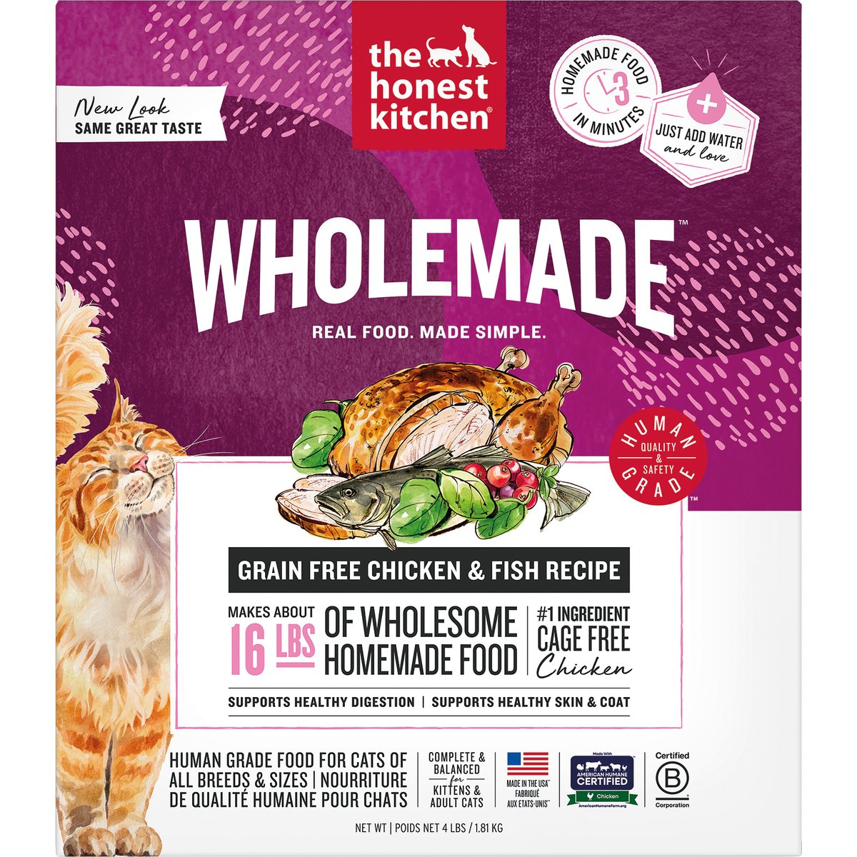 The Honest Kitchen Human Grade Dehydrated Chicken & Fish Grain-Free Cat Food, 4-lb box
