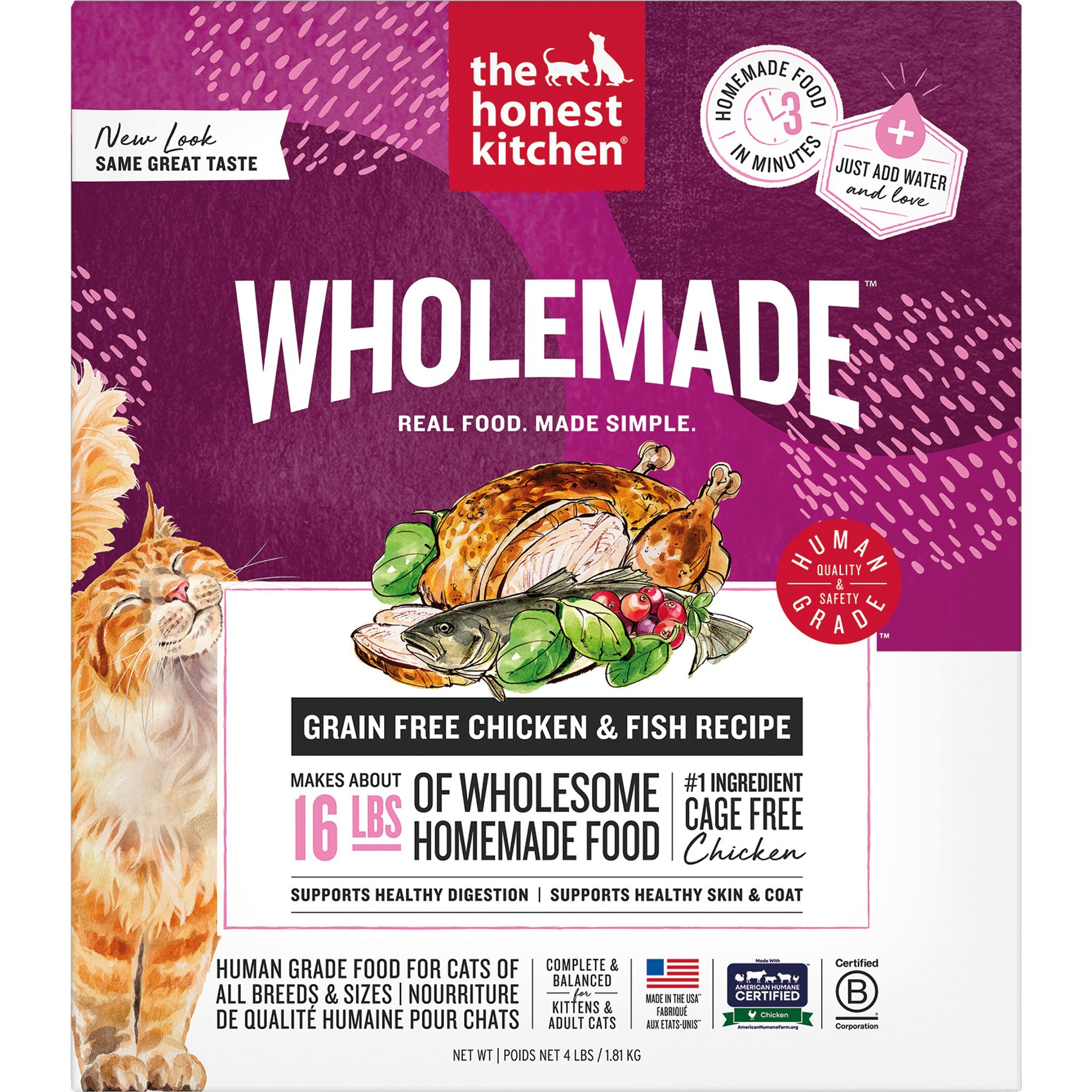 The Honest Kitchen Human Grade Dehydrated Chicken & Fish Grain-Free Cat Food, 4-lb box