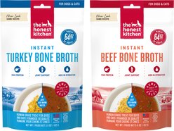 The Honest Kitchen Daily Boosters Beef Bone Broth + Daily Boosters Turkey Bone Broth with Turmeric for Dogs