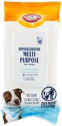 Arm & Hammer Products Unfragranced Hypoallergenic Dog Wipes, 100 count