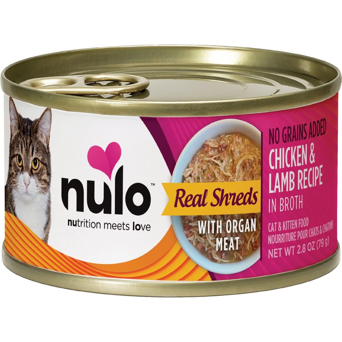 Nulo Chicken & Lamb with Organ Meats Shredded Canned Wet Cat Food, 2.8-oz can, case of 12