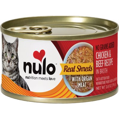Nulo Nulo Chicken & Beef with Organ Meats Shredded Canned Wet Cat Food, 2.8-oz can, case of 12