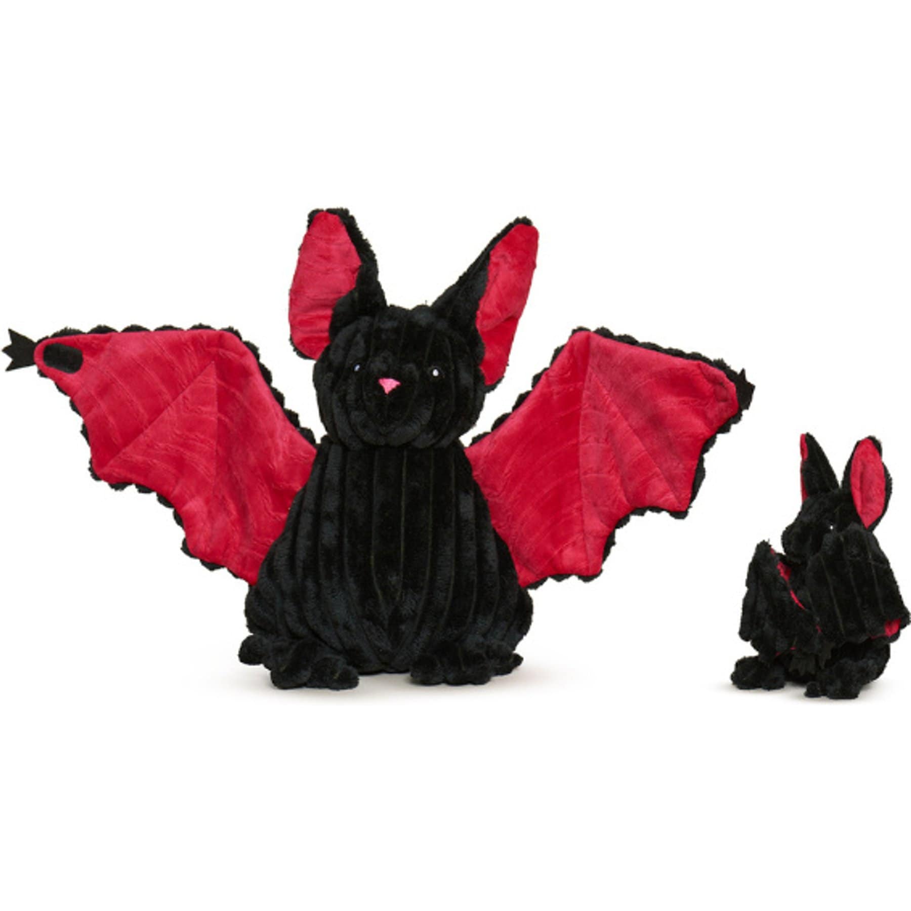 HuggleHounds Batilda Tough Squeaky Dog Plush Bat Toy, Black, Large