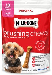 Milk-Bone Brushing Chews Mini Original Chicken Flavor Daily Dental Dog Treats, 18 count