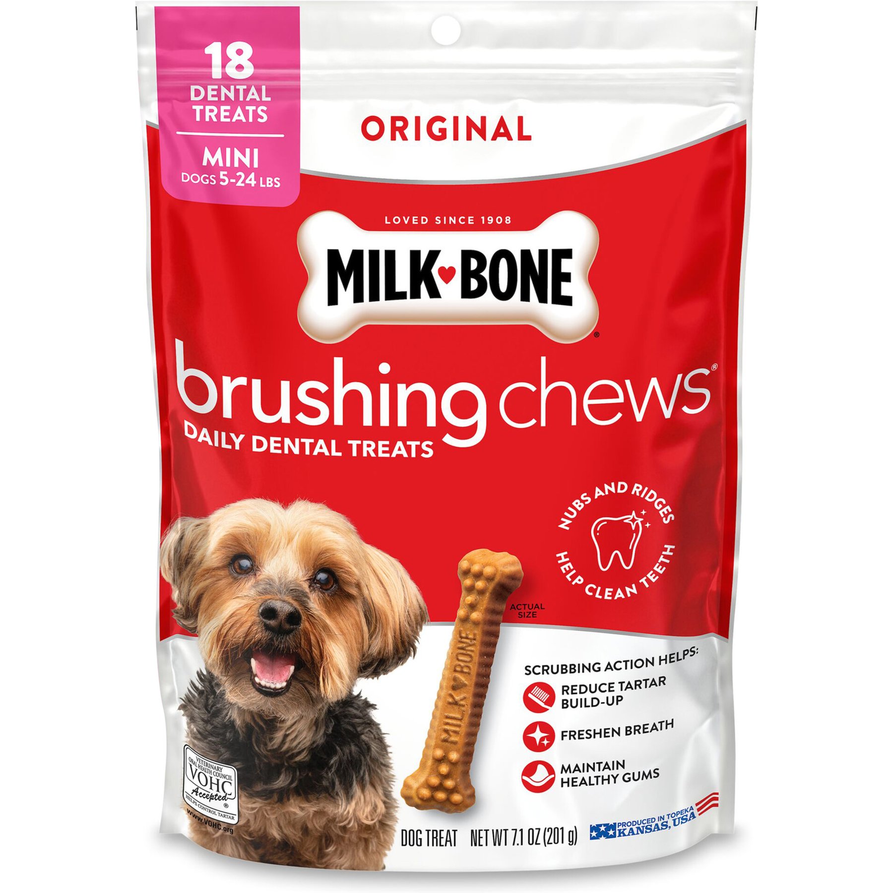 Milk-Bone Brushing Chews Mini Original Chicken Flavor Daily Dental Dog Treats, 18 count