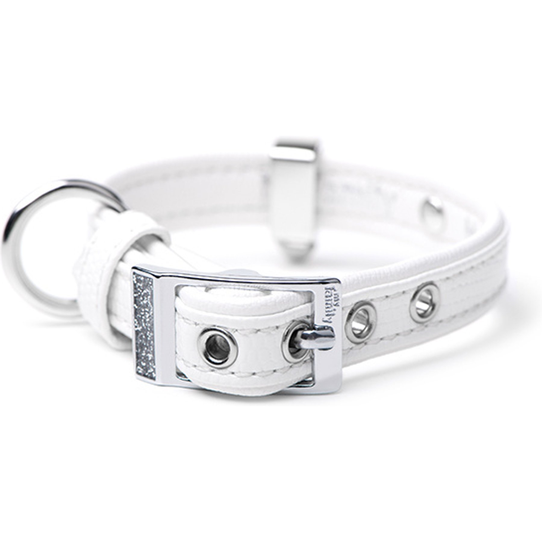 myfamily Saint-Tropez Leather Standard Dog Collar, White, X-Small: 8.5 to 10-in neck, 3/4-in wide