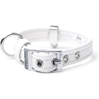 myfamily myfamily Saint-Tropez Leather Standard Dog Collar, White, XXX-Small: 7.1 to 8.5-in neck, 1/2-in wide