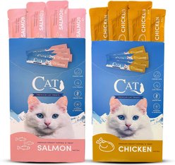Scoochie Pet Squeeze-Up Creamy Irresistible Real Salmon & Chicken Variety Pack Grain-Free Puree Lickable Cat Treats, 0.5-oz tube, case of 320