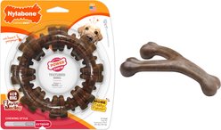 Nylabone Power Chew Textured Chew Ring Toy + Benebone Bacon Flavor Wishbone Tough Dog Chew Toy