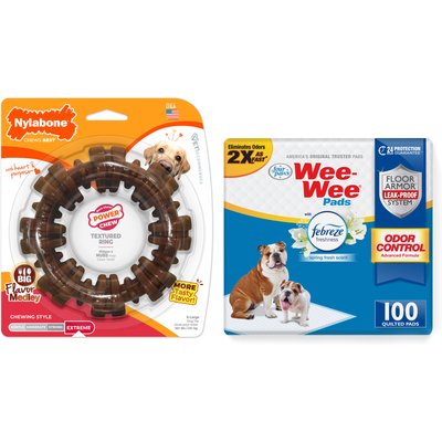 Wee-Wee Wee-Wee Odor Control Dog Pee Pads, 22 x 23-in + Nylabone DuraChew Ring Dog Toy