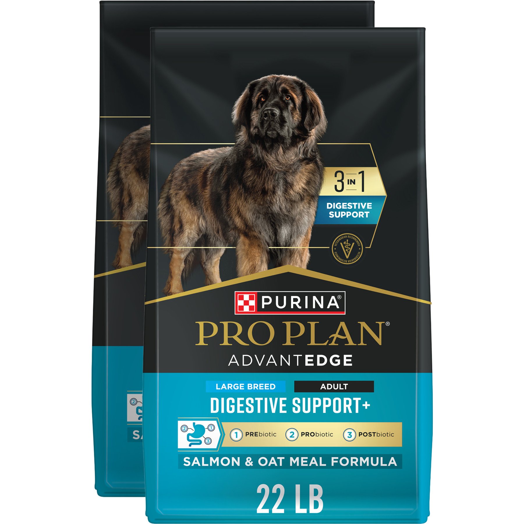 Purina Pro Plan AdvantEDGE Digestive Support Plus Large Breed Salmon & Oat Meal Formula Adult Dry Dog Food, 44-lb bundle