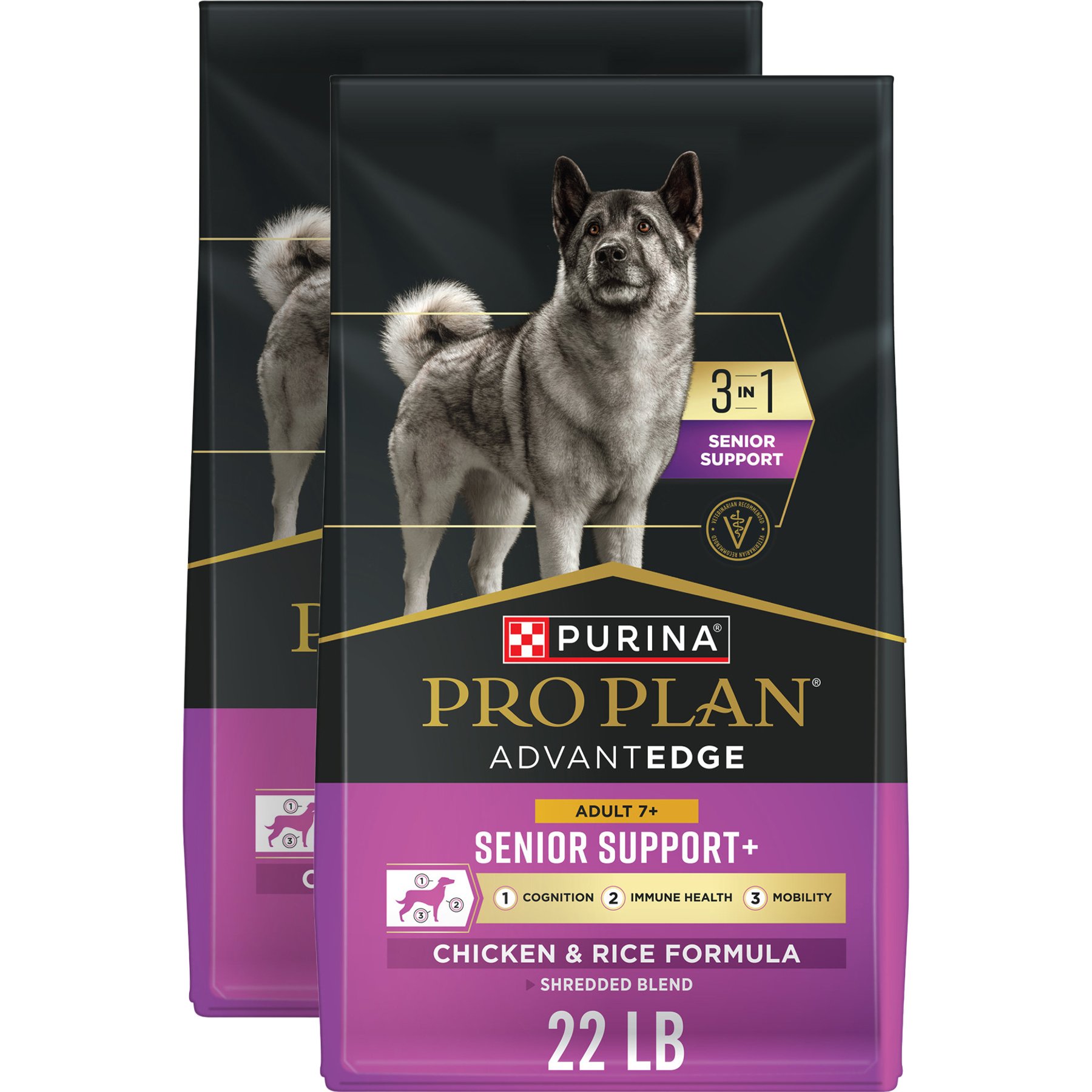 Purina Pro Plan AdvantEDGE Senior Support Plus Shredded Blend Chicken & Rice Formula Dry Dog Food, 44-lb bundle