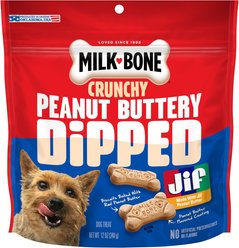 Milk-Bone Peanut Buttery Dipped Dog Biscuits with Jif Peanut Butter Dog Treats, 12-oz bag