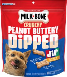 Milk-Bone Peanut Buttery Dipped Dog Biscuits with Jif Peanut Butter Dog Treats, 32-oz bag