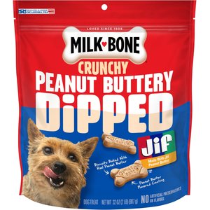 Milk-Bone Peanut Buttery Dipped Dog Biscuits with Jif Peanut Butter Dog Treats, 32-oz bag