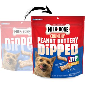 Milk-Bone Peanut Buttery Dipped Dog Biscuits with Jif Peanut Butter Dog Treats, 32-oz bag