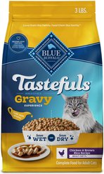 Blue Buffalo Tastefuls Irresistible Gravy Experience Adult 7+ Chicken & Brown Rice Recipe Dry Cat Food, 3-lb...