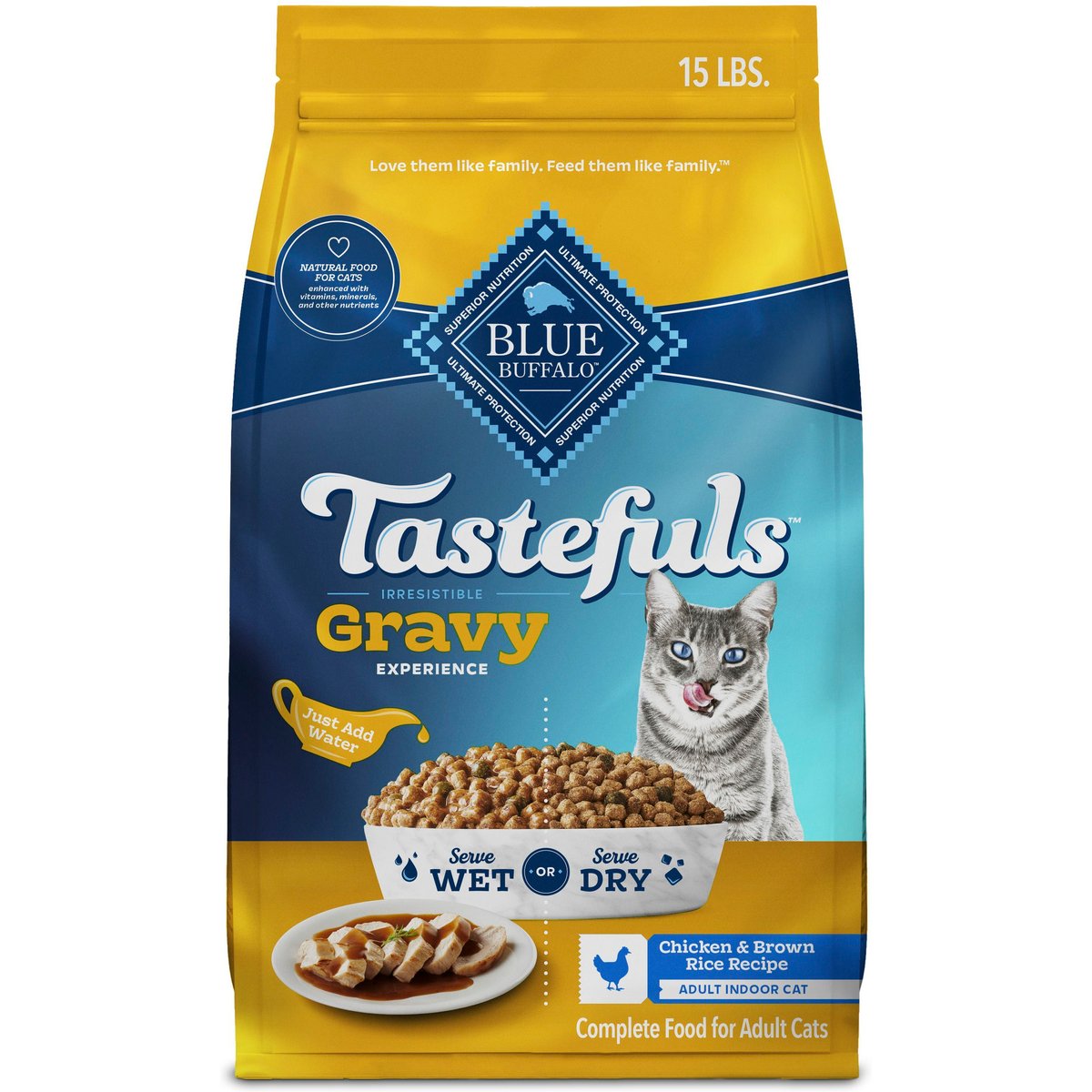 Blue Buffalo Tastefuls Irresistible Gravy Experience Adult Indoor Chicken & Brown Rice Recipe Dry Cat Food, 30-lb bundle