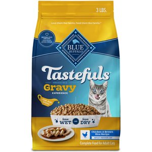 Blue Buffalo Tastefuls Irresistible Gravy Experience Adult Indoor Chicken & Brown Rice Recipe Dry Cat Food, 3-lb bag