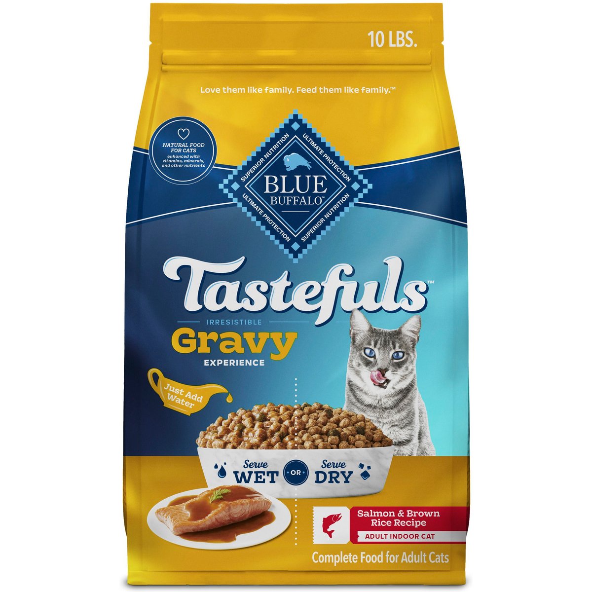 Blue Buffalo Tastefuls Irresistible Gravy Experience Adult Indoor Salmon & Brown Rice Recipe Dry Cat Food, 10-lb bag