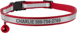 GoTags Personalized Engraved Reflective Nylon Breakaway Cat ID Collar with Bell, Crimson Red, 8 to 12-in neck, 1/2-in wide
