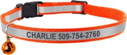 GoTags Personalized Engraved Reflective Nylon Breakaway Cat ID Collar with Bell, Neon Orange, 8 to 12-in neck, 1/2-in wide