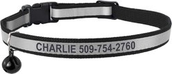 GoTags Personalized Engraved Reflective Nylon Breakaway Cat ID Collar with Bell, Midnight Black, 8 to 12-in neck, 1/2-in wide