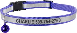 GoTags Personalized Engraved Reflective Nylon Breakaway Cat ID Collar with Bell, Lilac, 8 to 12-in neck, 1/2-in wide