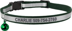 GoTags Personalized Engraved Reflective Nylon Breakaway Cat ID Collar with Bell, Forest Green, 8 to 12-in neck, 1/2-in wide