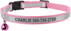 GoTags Personalized Engraved Reflective Nylon Breakaway Cat ID Collar with Bell, Peach, 8 to 12-in neck, 1/2-in wide