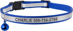 GoTags Personalized Engraved Reflective Nylon Breakaway Cat ID Collar with Bell, Navy Blue, 8 to 12-in neck, 1/2-in wide