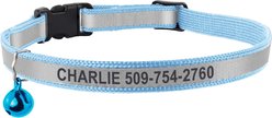 GoTags Personalized Engraved Reflective Nylon Breakaway Cat ID Collar with Bell, Sky Blue, 8 to 12-in neck, 1/2-in wide