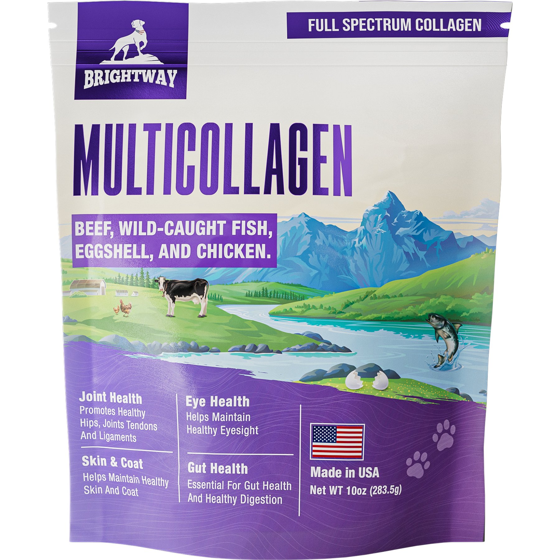 Brightway Pets Multi Collagen Skin & Mobility Powder Supplement Food Topper for Dogs, 10-oz bag