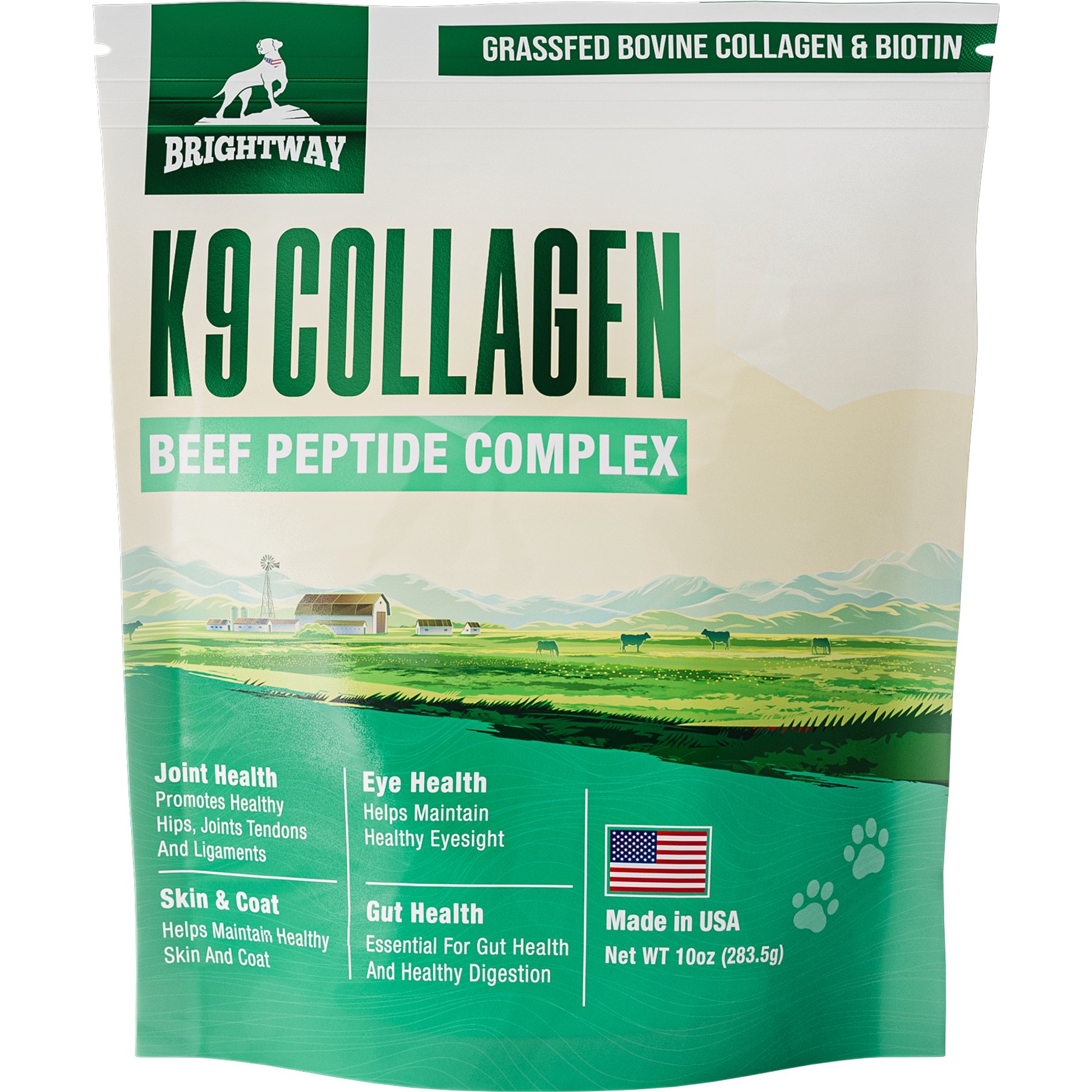 Brightway Pets Grassfed Collagen Joints & Skin Coat with Biotin Powder Supplement Food Topper for Dogs, 10-oz bag