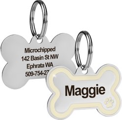 GoTags Personalized Engraved Bone Shaped with Enamel Paw Dog & Cat ID Tag, Oatmeal, Regular