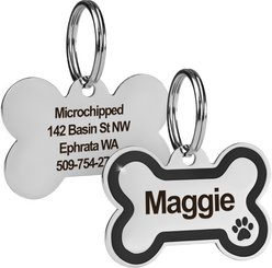 GoTags Personalized Engraved Bone Shaped with Enamel Paw Dog & Cat ID Tag, Ash, Regular