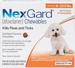NexGard Chewables for Dogs, 4-10 lbs, (Orange Box), 6 Chewable Tablets (6-mos. supply)