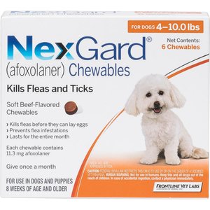 NexGard Chewables for Dogs, 4-10 lbs, (Orange Box), 6 Chewable Tablets (6-mos. supply)