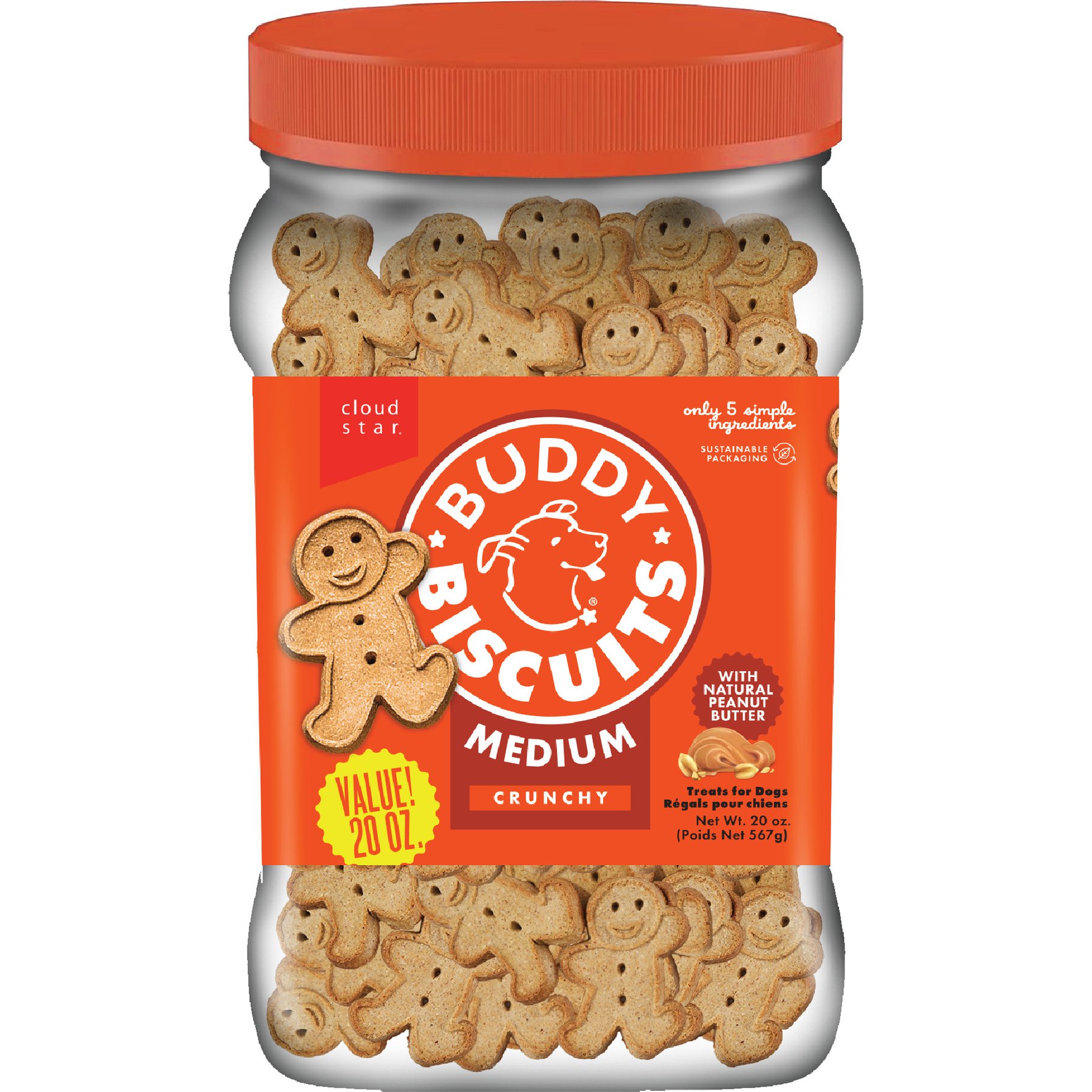 Buddy Biscuits Peanut Butter Medium Crunchy Dog Treats, 20-oz jar