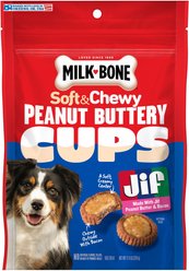 Milk-Bone Peanut Buttery Cups with Jif Peanut Butter & Real Bacon Soft & Chewy Dog Treats, 11.8-oz bag