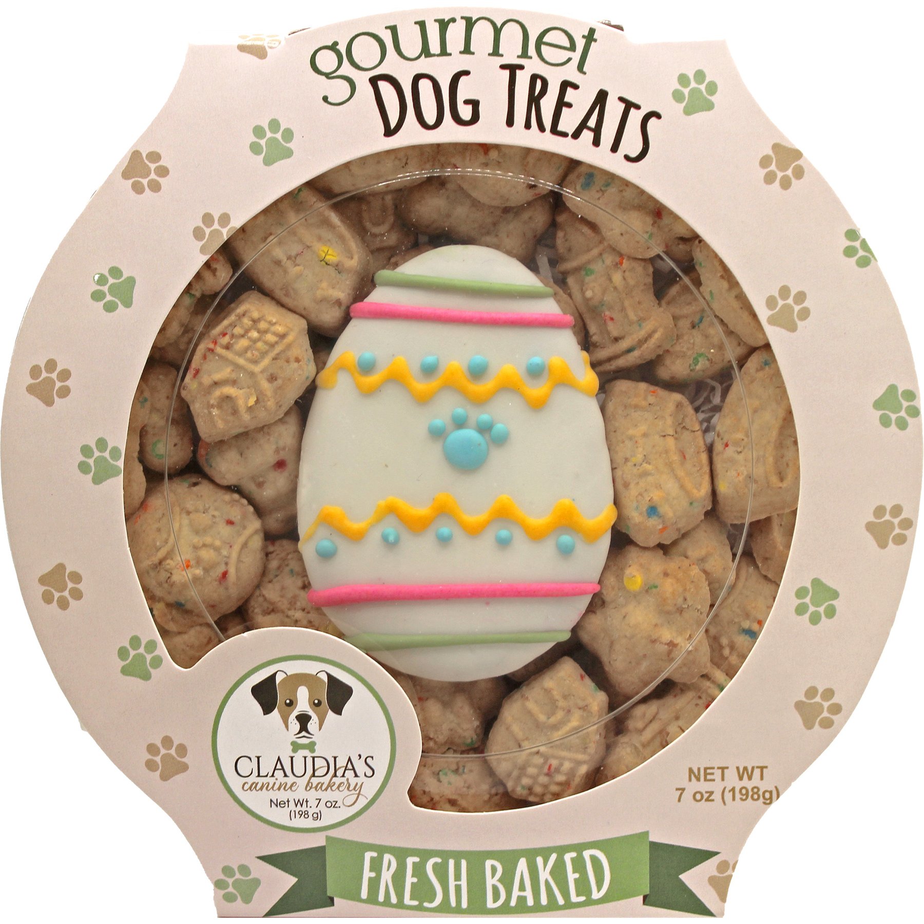 Claudia's Canine Bakery Easter Egg Paw Human-Grade Peanut-Butter Flavored Crunchy Dog Treats, 7-oz tub