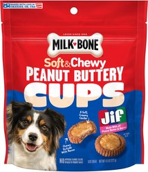 Milk-Bone Peanut Buttery Cups with Jif Peanut Butter & Real Bacon Soft & Chewy Dog Treats, 4.5-oz bag