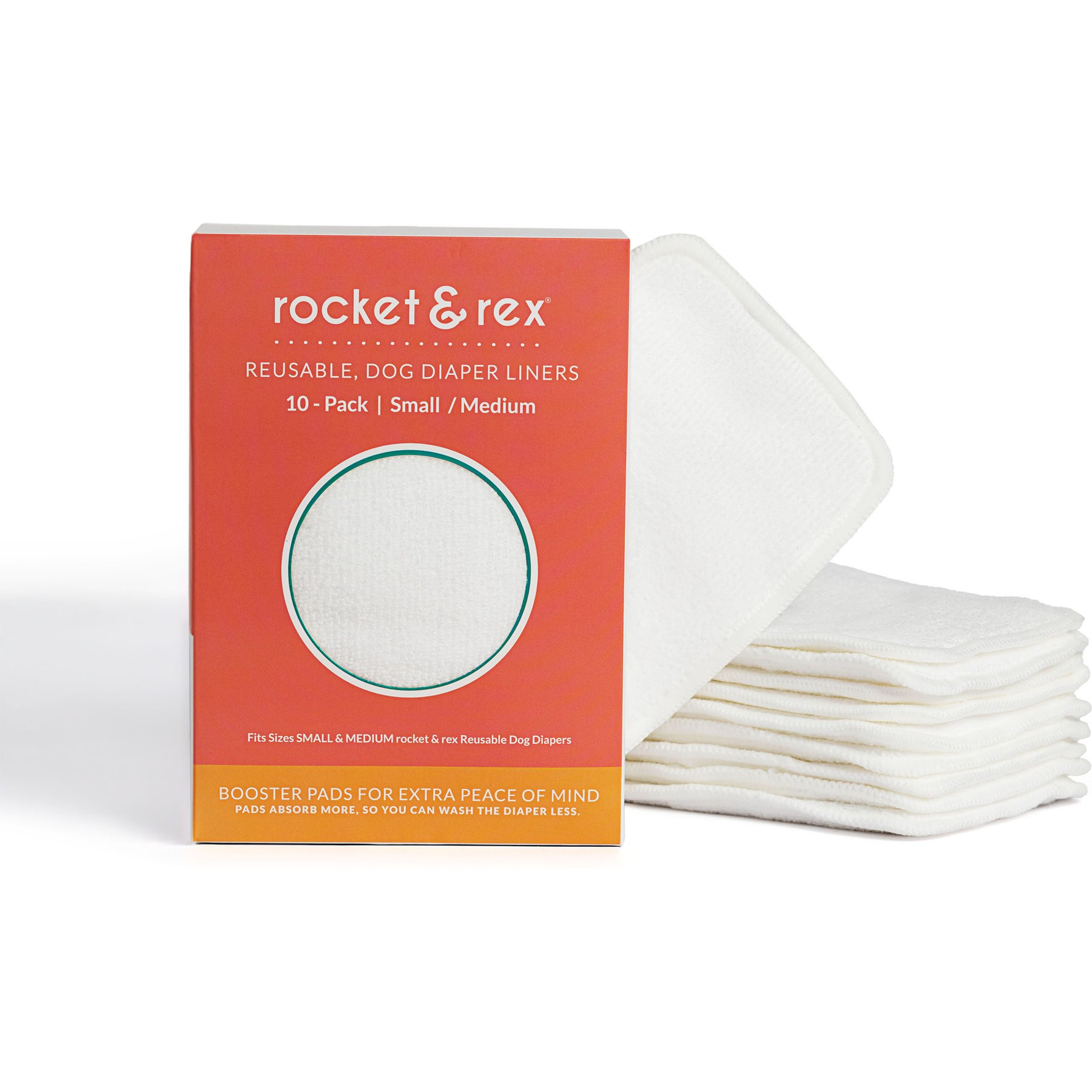 Rocket & Rex Reusable Dog Diaper Liner Booster Pads, Small/Medium, 10 count