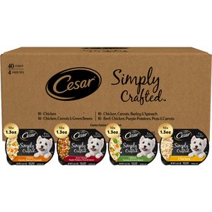 Cesar Simply Crafted Multipack Adult Chicken & Beef Recipes Shredded Wet Dog Food, 1.3-oz tray, pack of 40