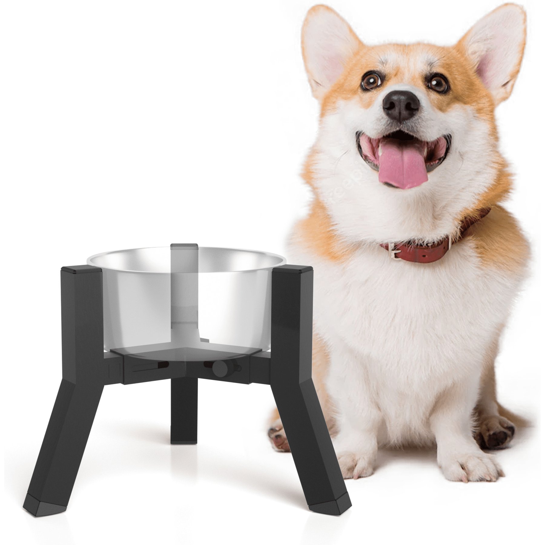 ADENGL Metal Adjustable Width Raised Non-Skid Dog Bowl Stand, Black, Small