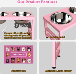 ADENGL Height 10-in Elevated Metal Dog Bowl Set with Waterproof Mat, Pink, Medium: 7-cup, 2 count slide 2 of 7
