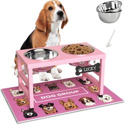 ADENGL Height 10-in Elevated Metal Dog Bowl Set with Waterproof Mat, Pink, Medium: 7-cup, 2 count